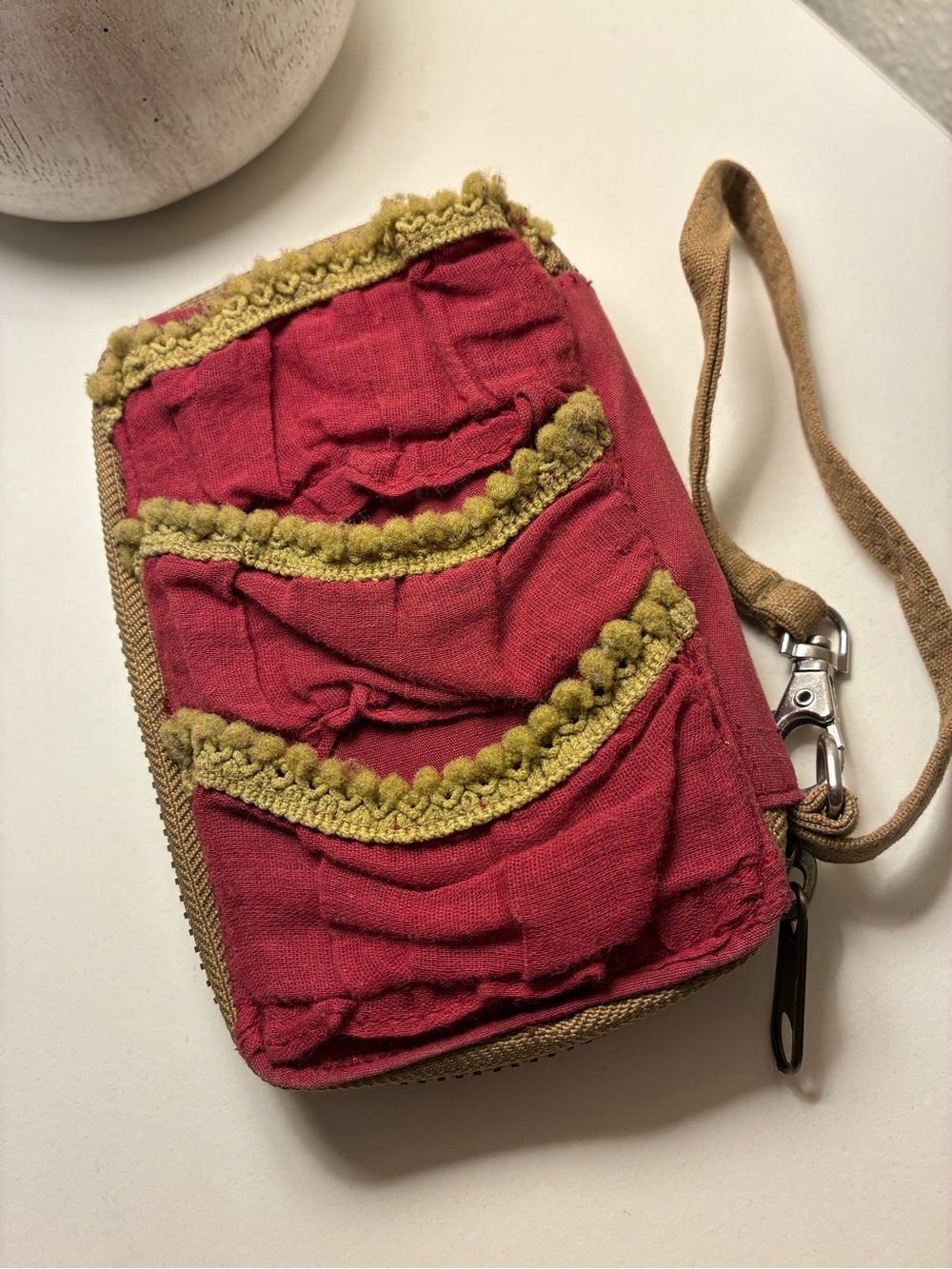 Natural Life fabric Wristlet Wallet with decorative trim